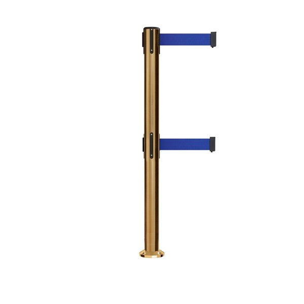 Montour Line Stanchion Dual Belt Barrier Fixed Base Sat.Brass Post 7.5ftDk Blu Belt MX630DF-SB-DBL-75